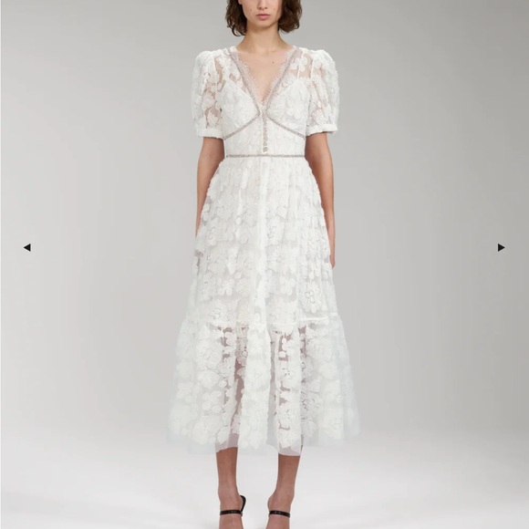 SelfPortrait Dresses Self Portrait Midi White Ribbon Lace Dress